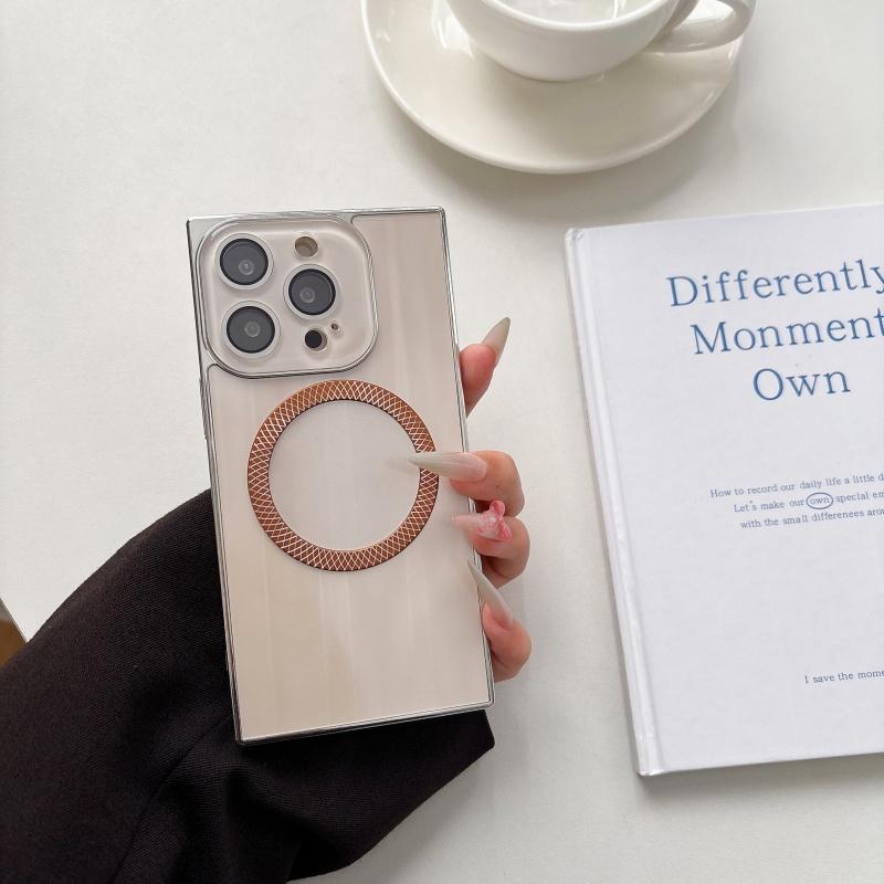 2025 Square CD texture electroplated magnetic phone Case with lens film, suitable for iPhone 16 Pro Max 15 14 13 Pro full anti-drop protective Cover