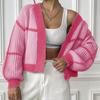 Women's Cardigan Autumn And Winter Jacket Collision Splicing Short Section Casual Loose Woven Jumper