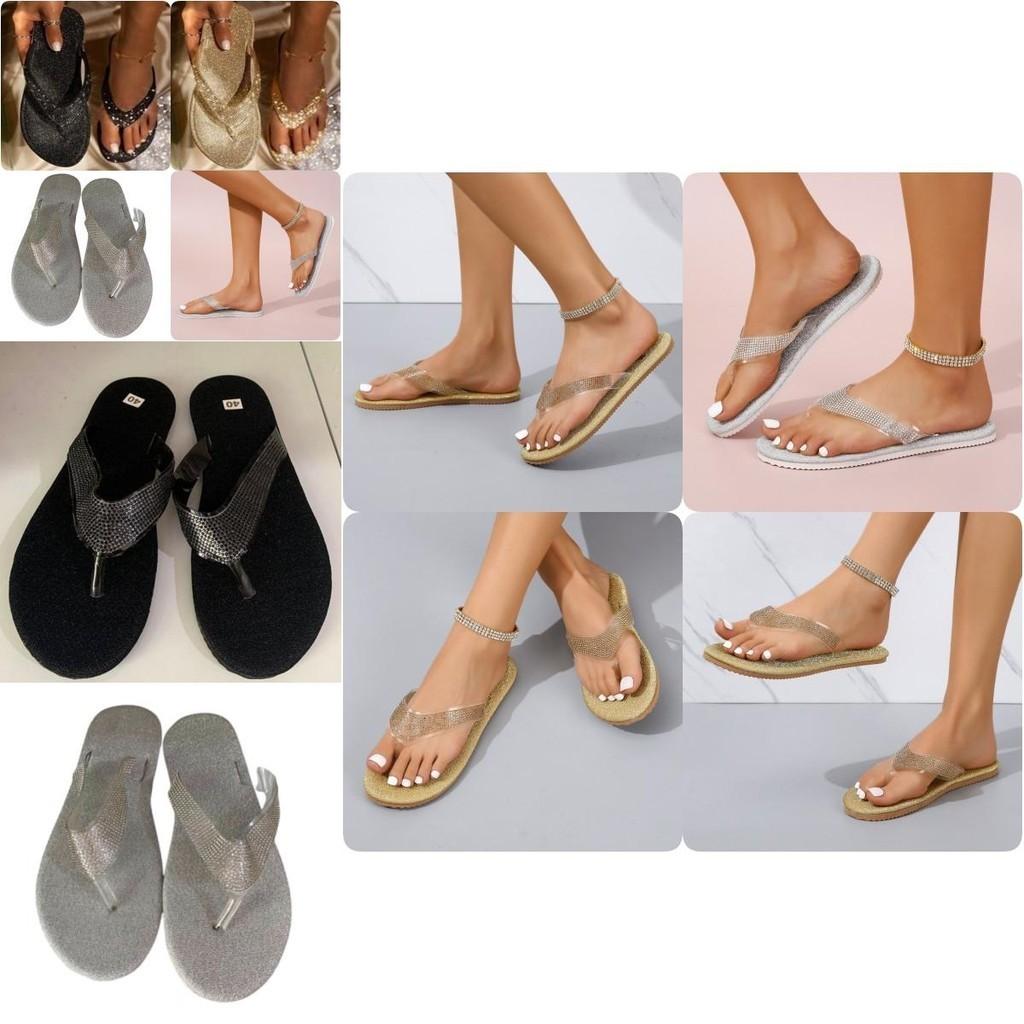 2022 Summer New Arrivals Plus Size Casual Rhinestone Flat Women's Slipper In Stock