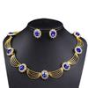 Gold-Tone Gemstone Necklace Set Geometric Statement Jewelry Set Earring Matching Set  Women
