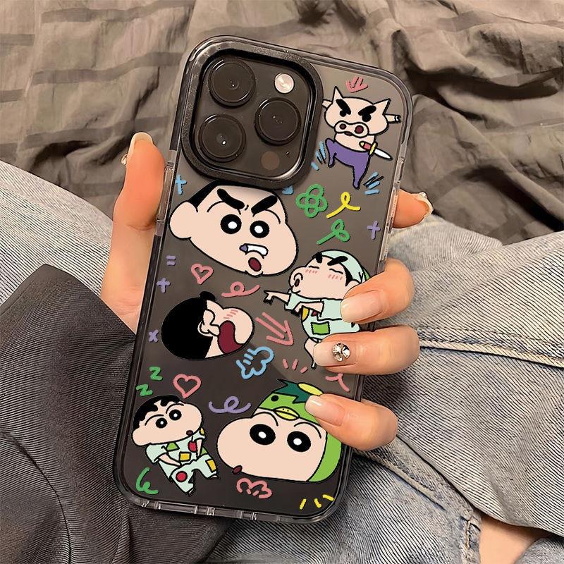 Funny Crayon Xiaoxin iPhone14promax Apple 15 mobile phone case 13 two-color 12 transparent black edge 11 new models