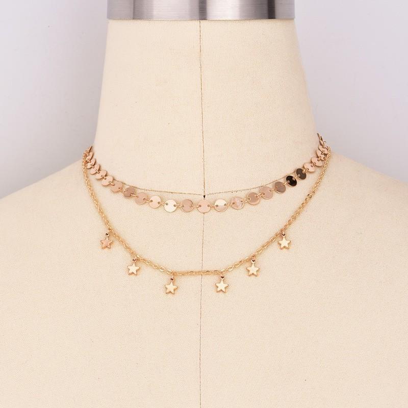Bohemian Neck Chain Personalized Creative Handmade Clavicle Chain, Double Sequined Star Pendant Necklace