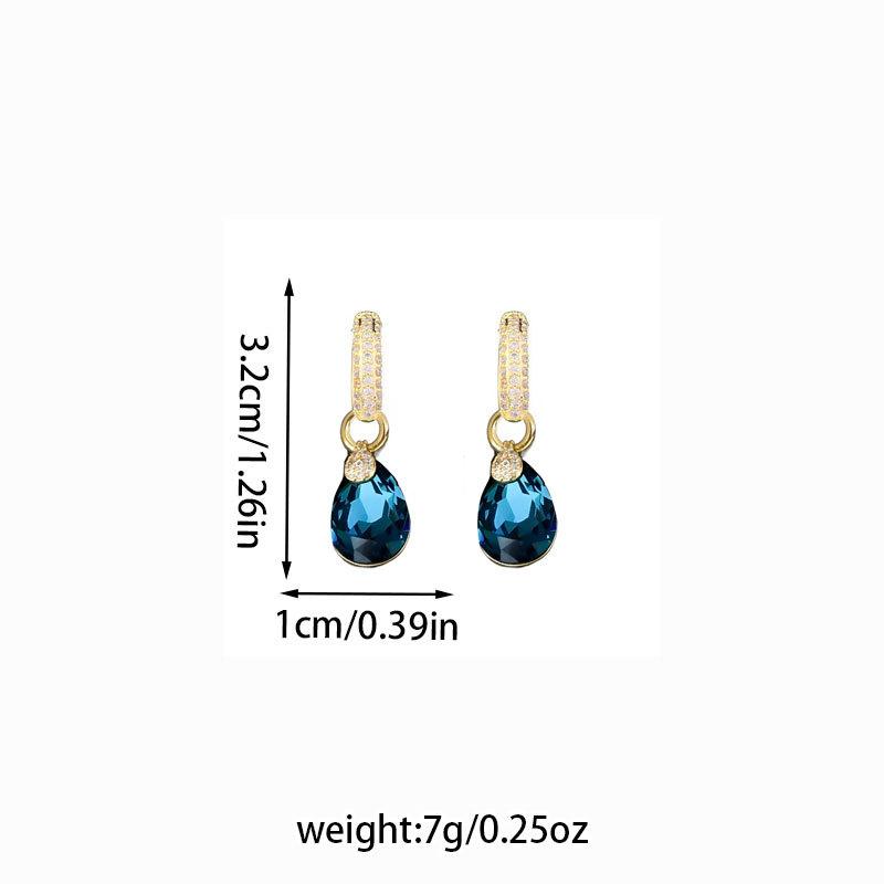 Blue Water Drop Crystal Earrings, Suitable For Summer Earrings, Trendy Temperament Design Earrings