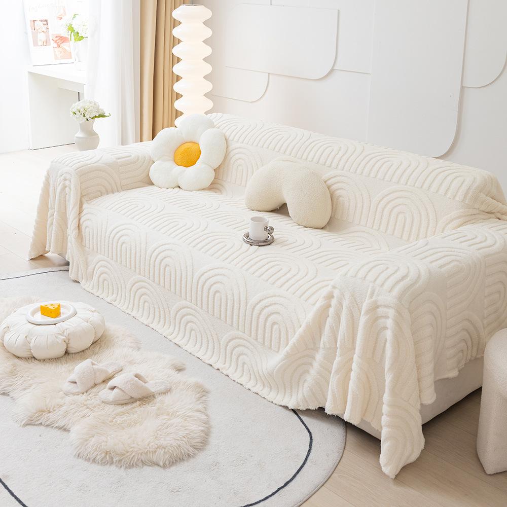 Husă de canapea cu arc de pluș de culoare solidă prosop iarnă caldă pătură canapea prosop anti-zgârieturi husă de canapea all-inclusive pânză