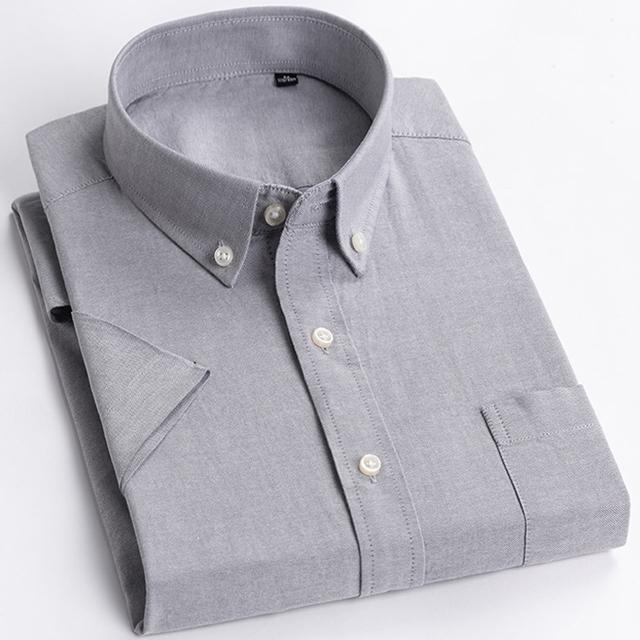 Men's Fashion Plaid Checkered Short Sleeve 100% Cotton Shirt Button-collar Holiday Youthful Striped Summer Casual Gingham Shirts