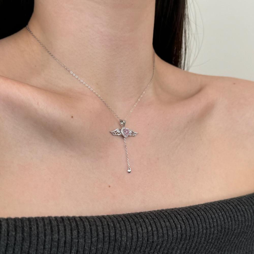 Dylam Elegance Fine Fashion Jewelry 925 Silver Link Chain 5A Cubic Zircon Tassel Heart Wings Angel Love Pendant Necklaces