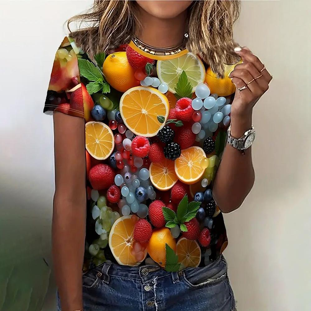 Fruit Cherry Lemon Pineapple 3D Printed T-shirts Summer Casual Short Sleeved Women's T-shirts