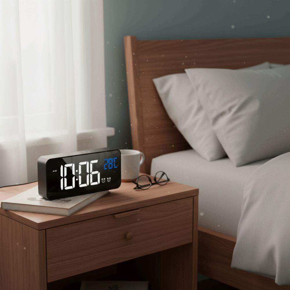Voice Control LED Digital Clock Mirror Desk Clock Table Clock Music Alarm Clock  Bedside Use