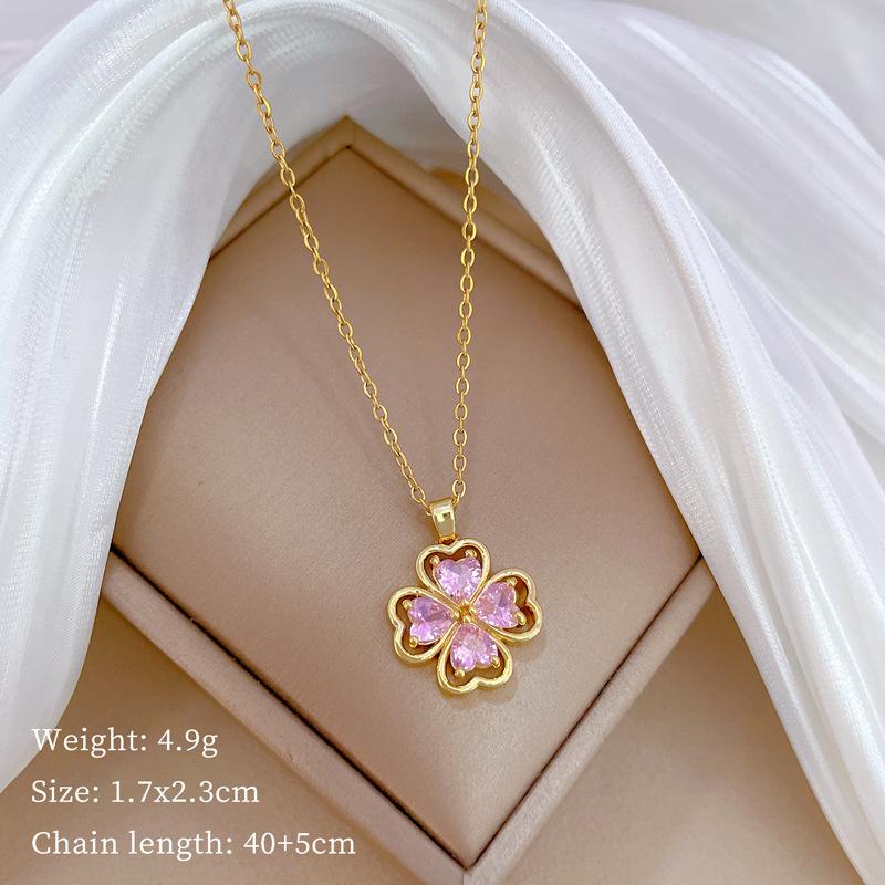 Empty Lucky Grass Light Luxury Temperament Gorgeous Full Diamond Necklace Female Versatile Collarbone Chain Titanium Steel Chain