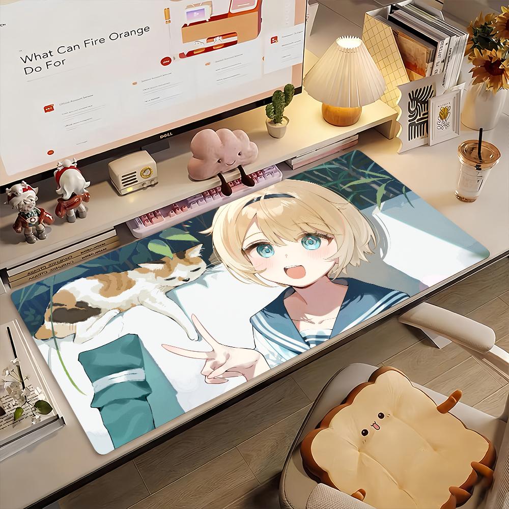 Gaming Mouse Pad Large Desk Mat Antislip Stitched Edges Stylish Blue Anime Print Extended Keyboard Mat for Gamer Office