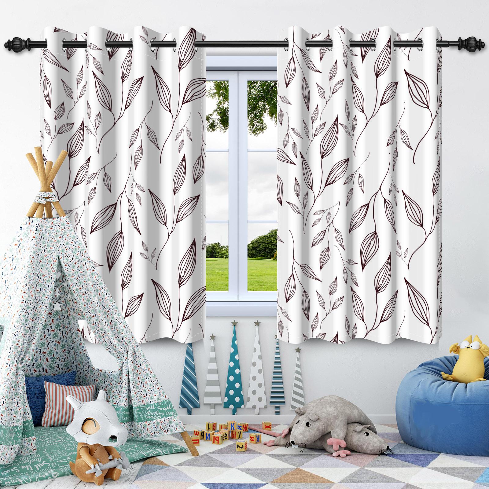 

2Pcs Green Plants Leaf Window Curtains Daily Life Home Bedroom Living Room Darkening Hanging Curtain Privacy Blocking Drapes 50x120cm 2pcs