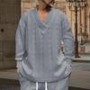 2025 Men's Casual Autumn V-neck Jacquard Knit Sweater - Loose Long Sleeve Pullover