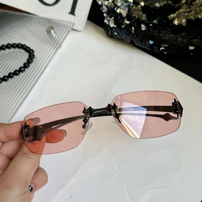 New Women Y2K Vintage Rimless Sunglasses Men Luxury Brand Designer Sun Glasses Punk Popular Hip Hop Rivet Star Shades Glasses