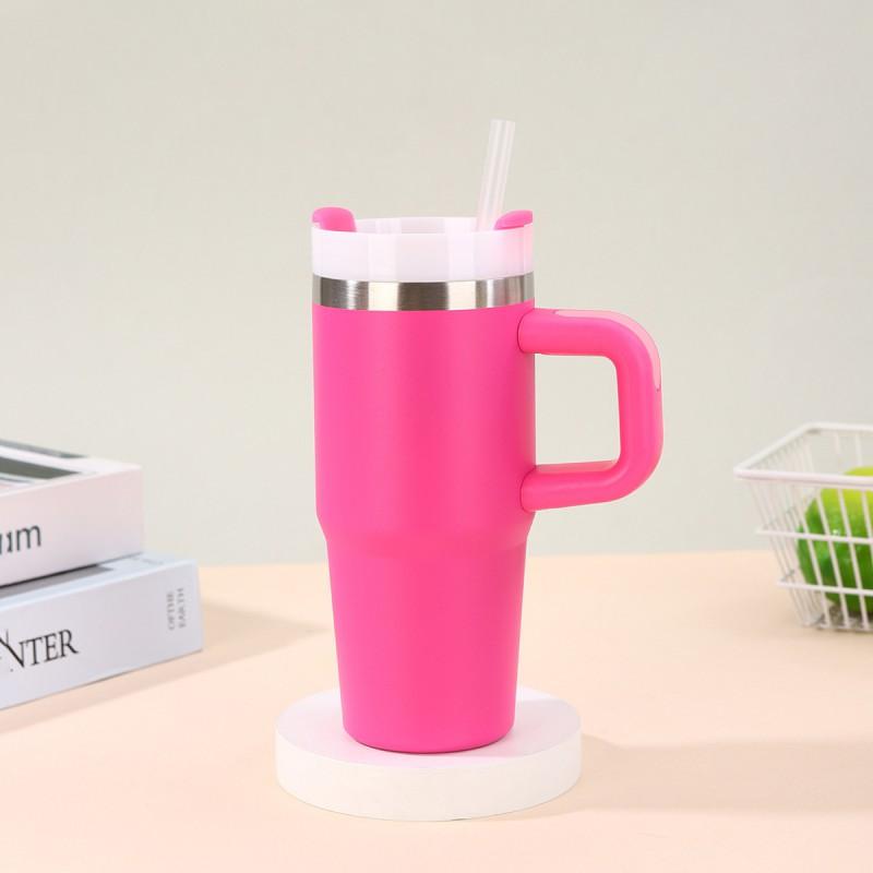 14oz Stainless Steel Vacuum Insulated Travel Mug With Handle Straw Car Office Outdoor Use