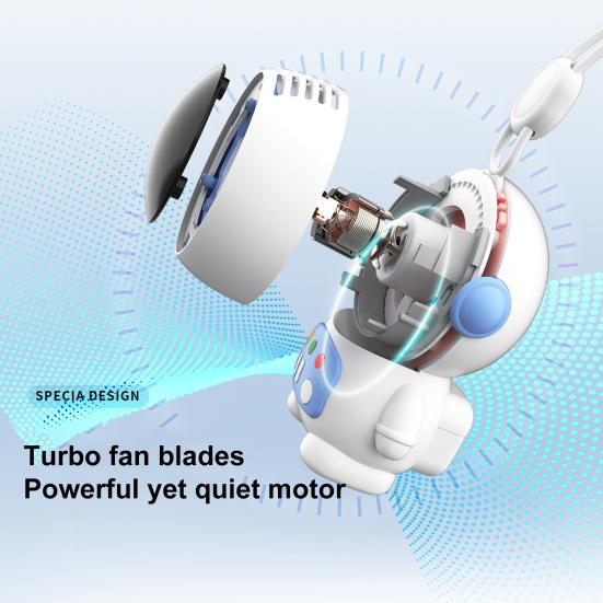 Portable Mini Handheld Fan Astronaut Shaped USB Rechargeable Cooling Neck Fan with Lanyard 2 Speed Bladeless Personal Fan for Outdoor Office