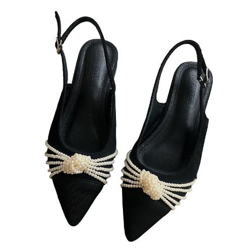 

Весенне-летние одинарные туфли замшевые жемчужный бант низкий каблук острый носок мелкий вырез плоская подошва женская обувь черные 36