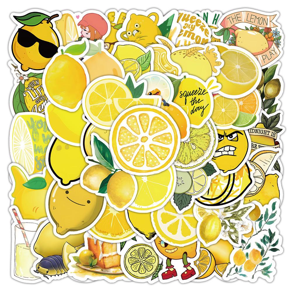 60/120 Pcs Cartoon Lemon Doodle Stickers for DIY File Holder Skateboard Suitcase Lunch Box Fridge Cabinet Decals