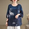 DIMANAF 2024 Sommer Plus Größe Frauen T-Shirts Drucken Floral Elegante Batwing Sleeve Tops Tees Lose Beiläufige Leinen Hemd 91685