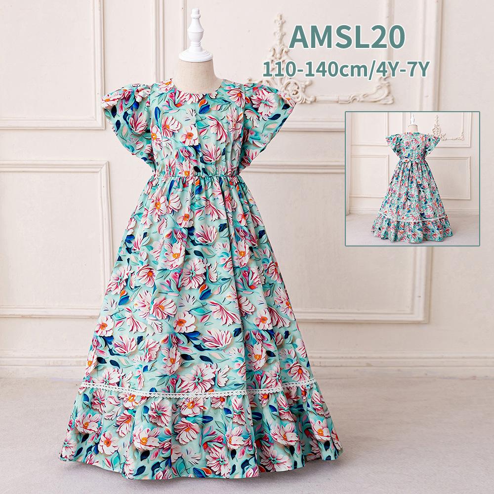 Flower Girl Princess Dress For Weddings Summer Kid Formal Bow Long Gown For School Evening Party Children New Year Cloth