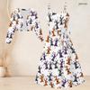 Women Plus Size Two Piece Set Long Sleeve Cropped Shrug Strappy Tie Waist Scarecrow Print White Long Dress
