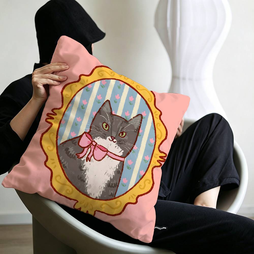 Cute caroon cat portrait photo frame fashion art Cushion Cover Polyester Sofa Cushions Throw Pillows Home Decoration Pillowcover