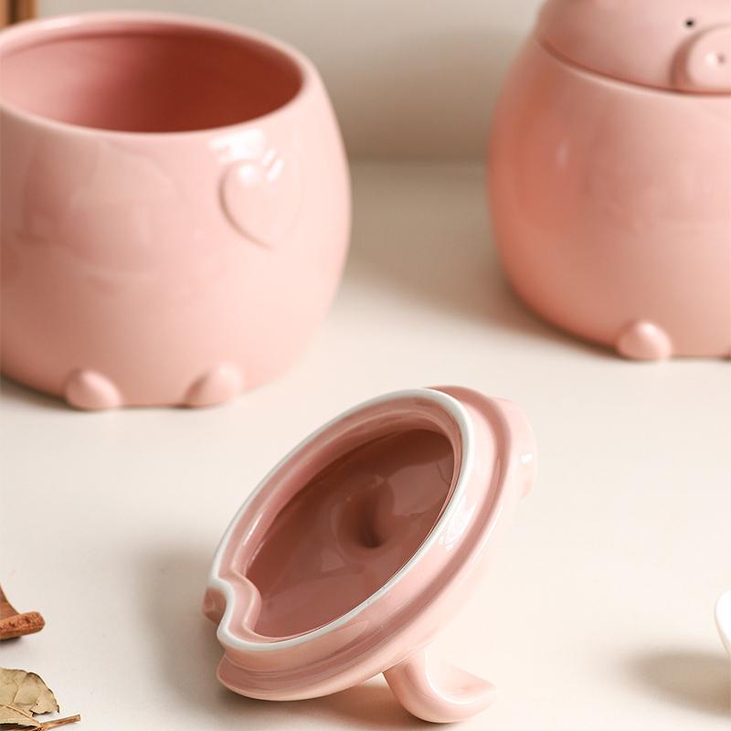 Cute Little Pig Ceramic Canister Candy Jar Storage Jar with Lid
