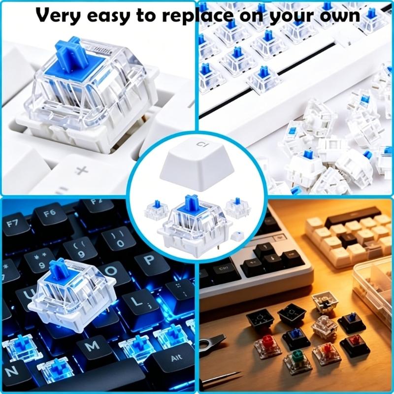 60Pcs Mechanical Keyboards Switches With Double Head Keycap Puller For Gaming And Typing
