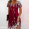 Elegant Floral Pattern Women Mini Dresses Summer Short Sleeve Printed Plus Size Casual Comfortable Soft Dress
