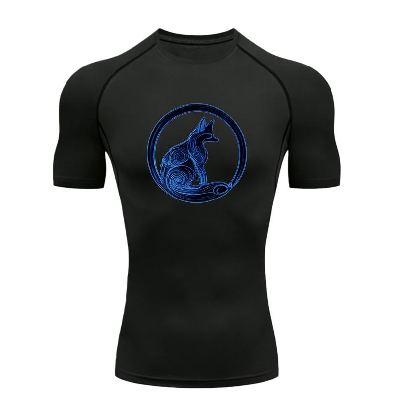 Blue Fox Pattern  Men's Sports T-shirt Training Fitness Compression Workout T-Shirt Rashgard Tops T-Shirt for Men