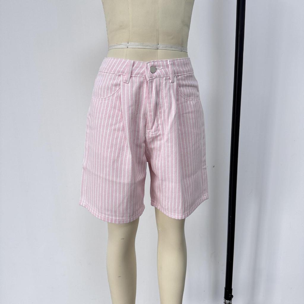 Women's High Waist Striped Plus Size Denim Shorts