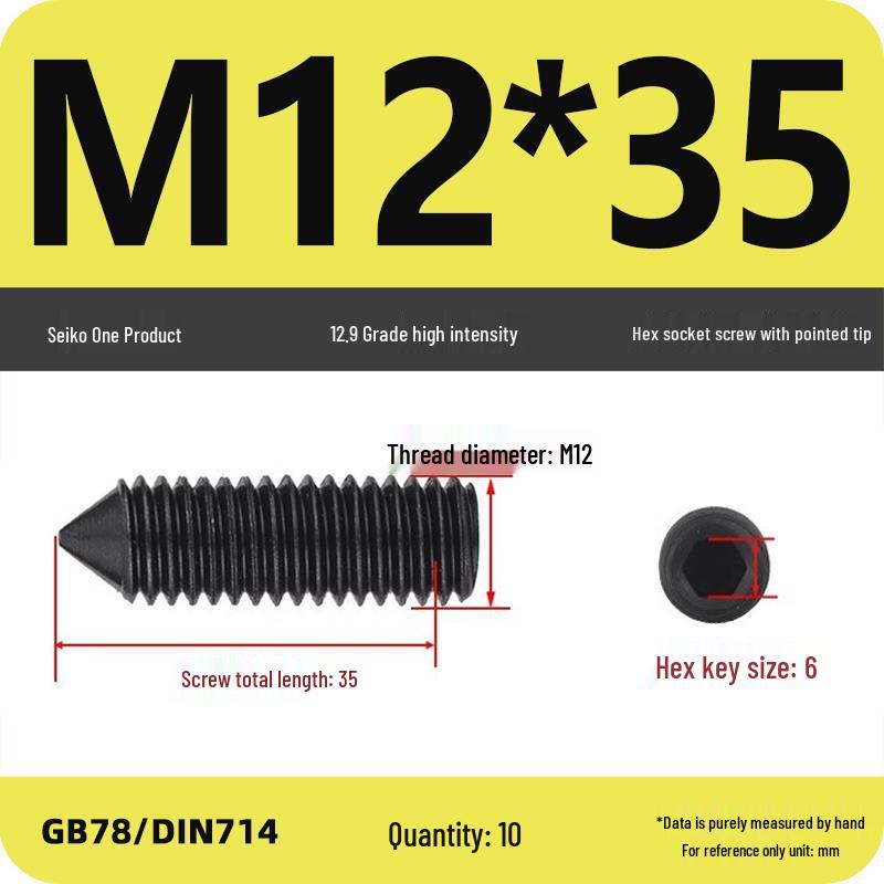 12.9 Grade Pointed Set Screw Grub Set: Headless Screws M3 M4 M5 M6 M8 M10