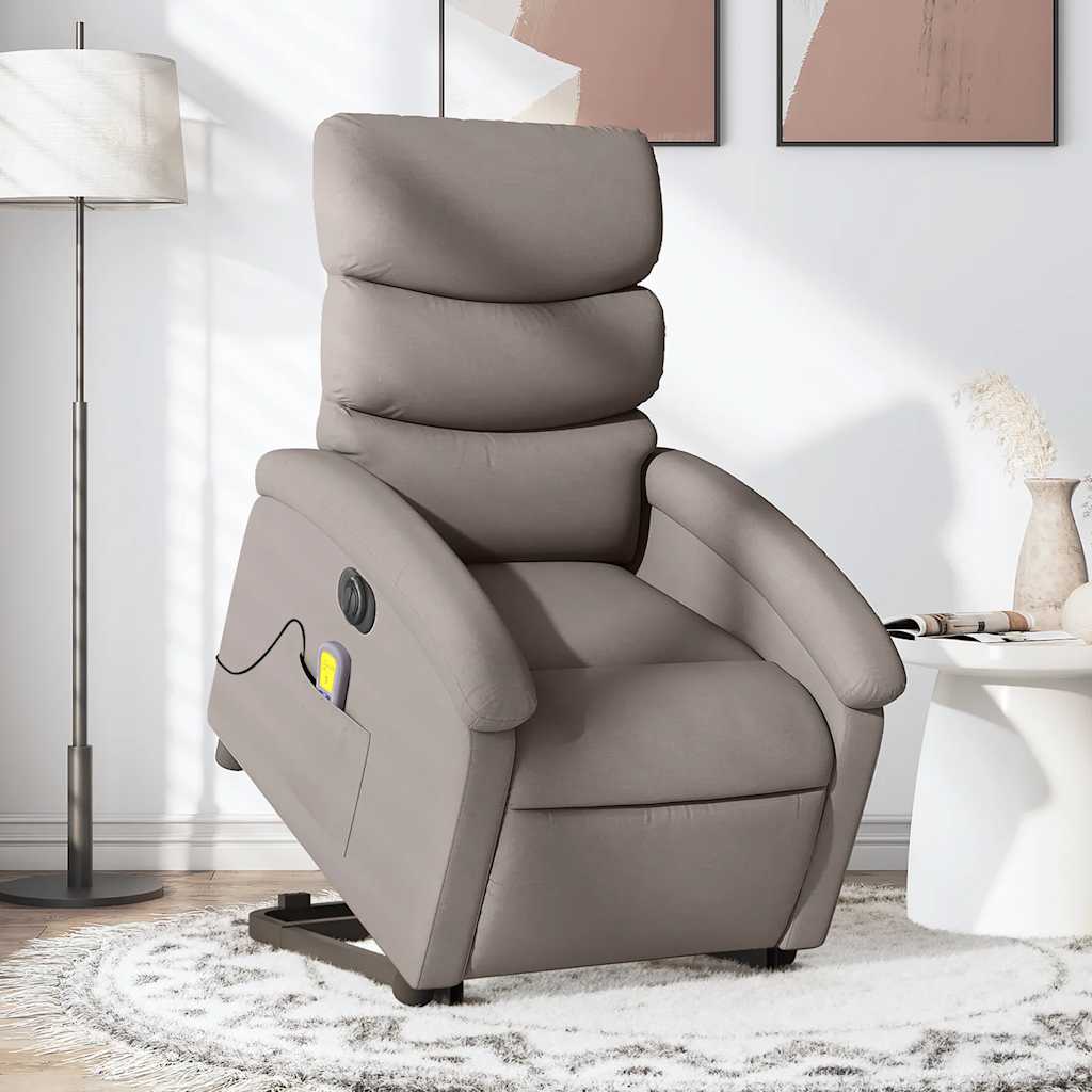Electric Massage Recliner with Rising Function Taupe Fabric