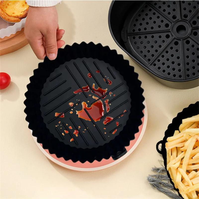 Silicone Basket Pot Tray Air Fryer Baking Tray Circular Air Fryer Liners Food Grade Non Stick Air Fryer Basket Reusable Oven Mat