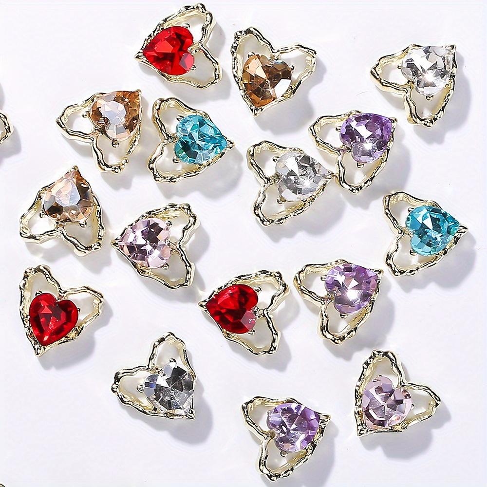 10 Stück Herz-Nagel-Charms mit Strasssteinen, Nailart-Zubehör zum Valentinstag, Nailart-Zubehör für Frauen und Mädchen, Nailart-Schmuck
