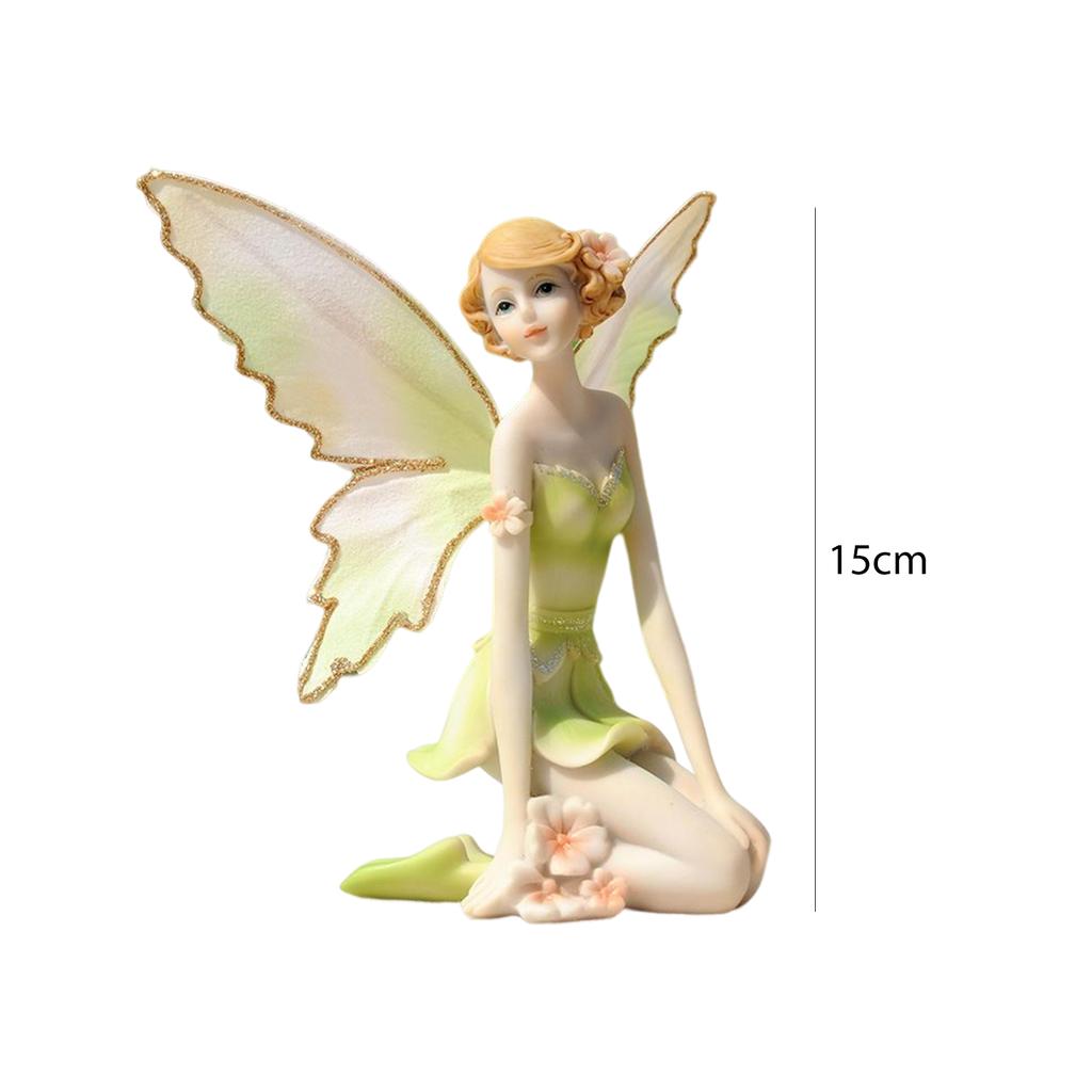 Resin Fairy Sculpture Art Ornament Winged Angel Elf Sculpture Handicraft Holiday Gift Home Decor for Office Garden