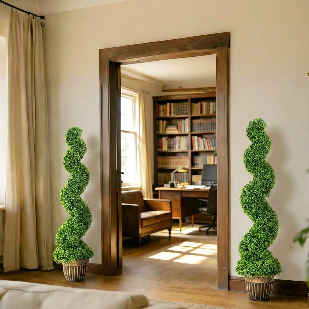 Set of 2 Artificial Plants, Topiary Spiral Boxwood Trees with Pot, for Home Indoor Outdoor Decor, 150cm