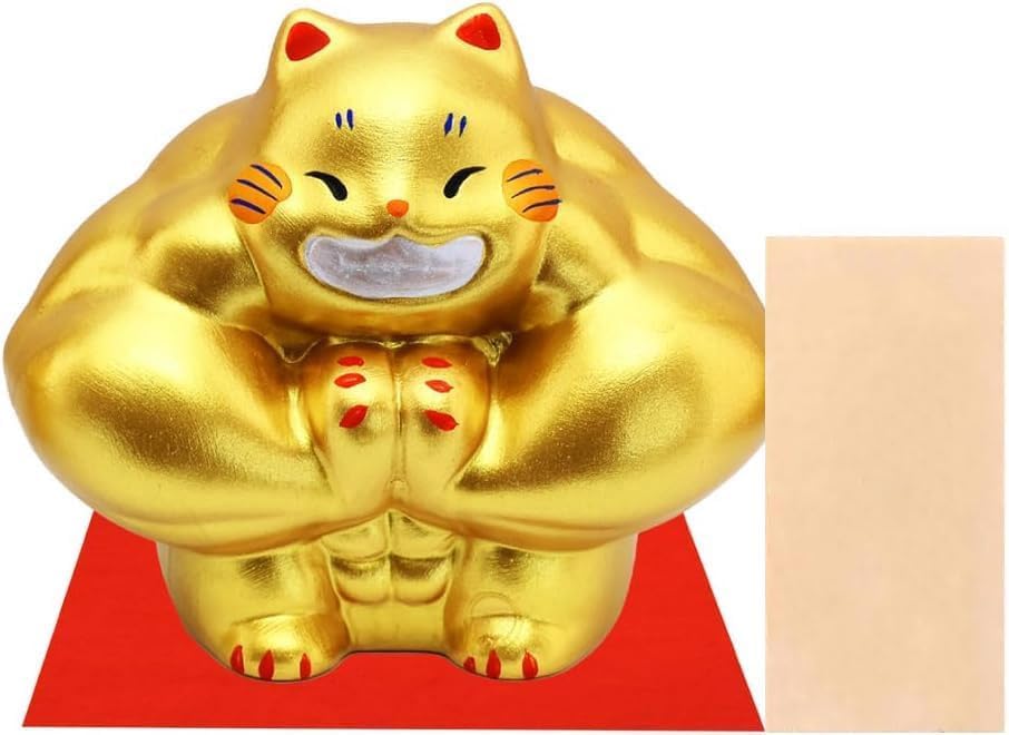 

Osaka Choseido with Free Original Wooden Tag Most 9cm Tall Maneki-neko Figurine, Ceramic, Cat, (Sent Separately), Strong-Armed Maneki-neko, Muscular, золотой