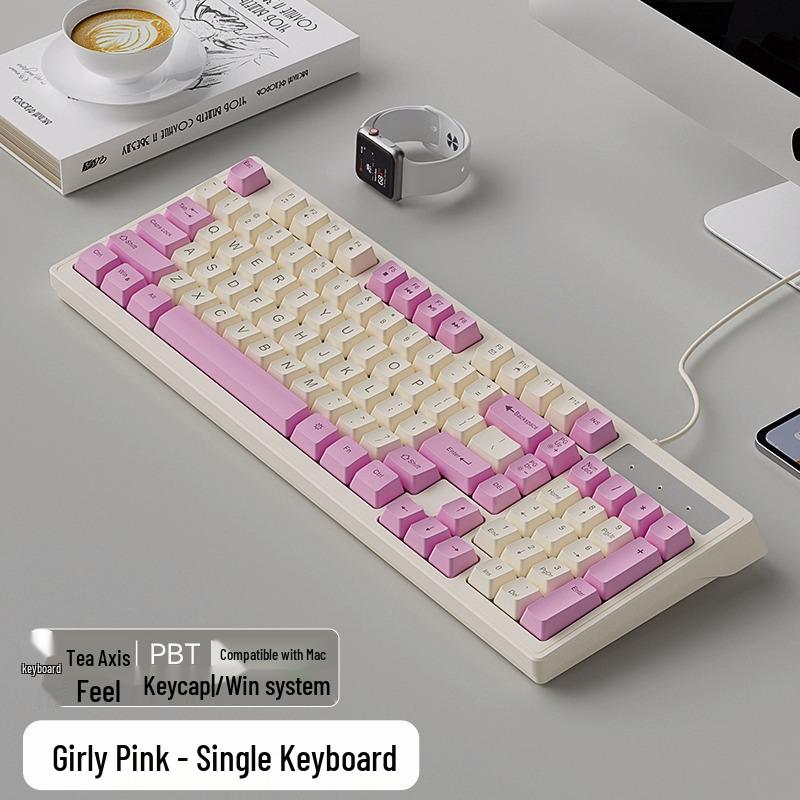 Premium Mechanical-Feel Wired Keyboard & Mouse Set - Silent Gift for Girls