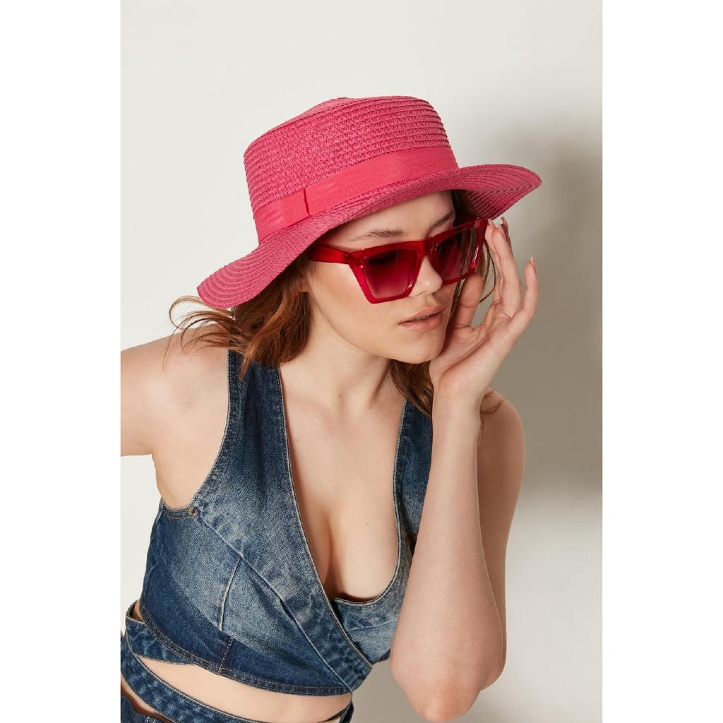 14392 Camel Wide Straw Hat With Ribbon Detail