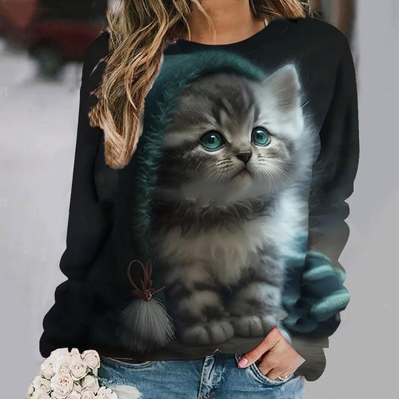 Mode süße Katze Sweatshirts Tier 3D Druck Hoodies Frauen Casual Langarm Y2k Hoodie übergroße Pullover Tops weibliche Kleidung
