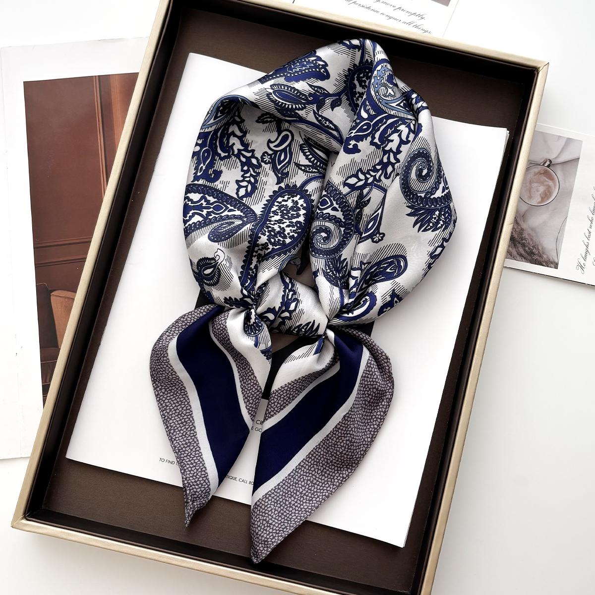 

70*70cm Silk Square Scarfs Women Headscarf Foulard Bandana Pink Floral Print Neckerchief Soft Head Scarves Female Hijab Neck Tie 70x70cm