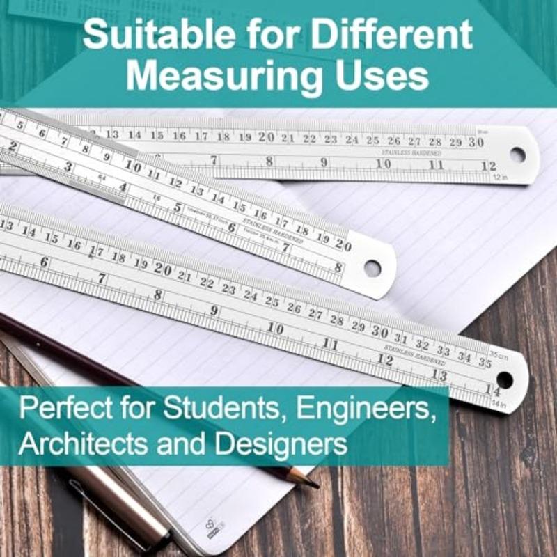 Metal Rulers, Steel Rulers Pack of 4, 6, 8, 2, 4-inch Stainless Steel Ruler