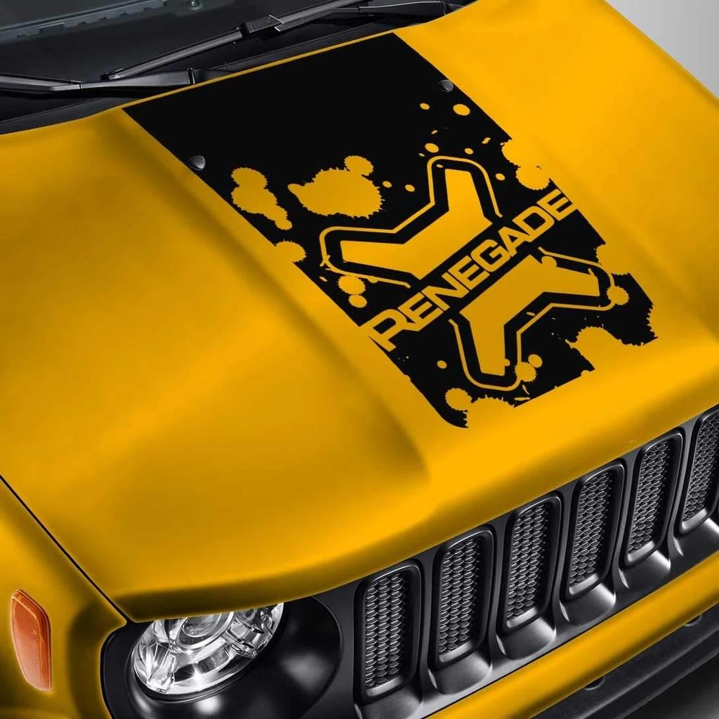 FJN1 For Hood Decal for Jeep Renegade - Lettered Logo Splatter Blackout Sticker