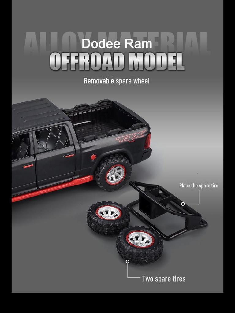 1:32 Dodge Ram TRX Pickup Truck Model - Alloy Toy Car with Sound, Light, and Pull-Back Door for Kids