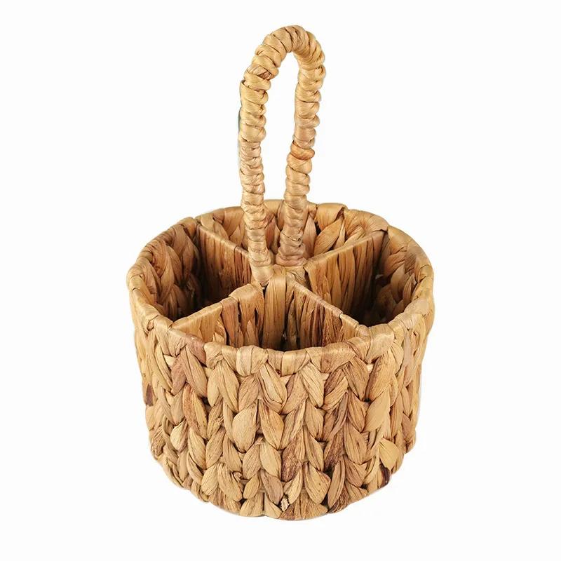 

Gourd Grass Handwoven Storage Basket Rural Style Knife Fork Storage Box Portable Flower Basket Home Desktop Storage Organizer 20x14cm коричневий