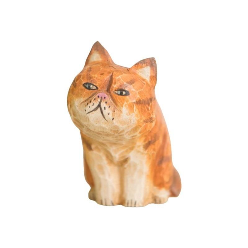 Vintage Wooden Cat Sculpture Craft Desk Ornament For House Decor And Gift Giving
