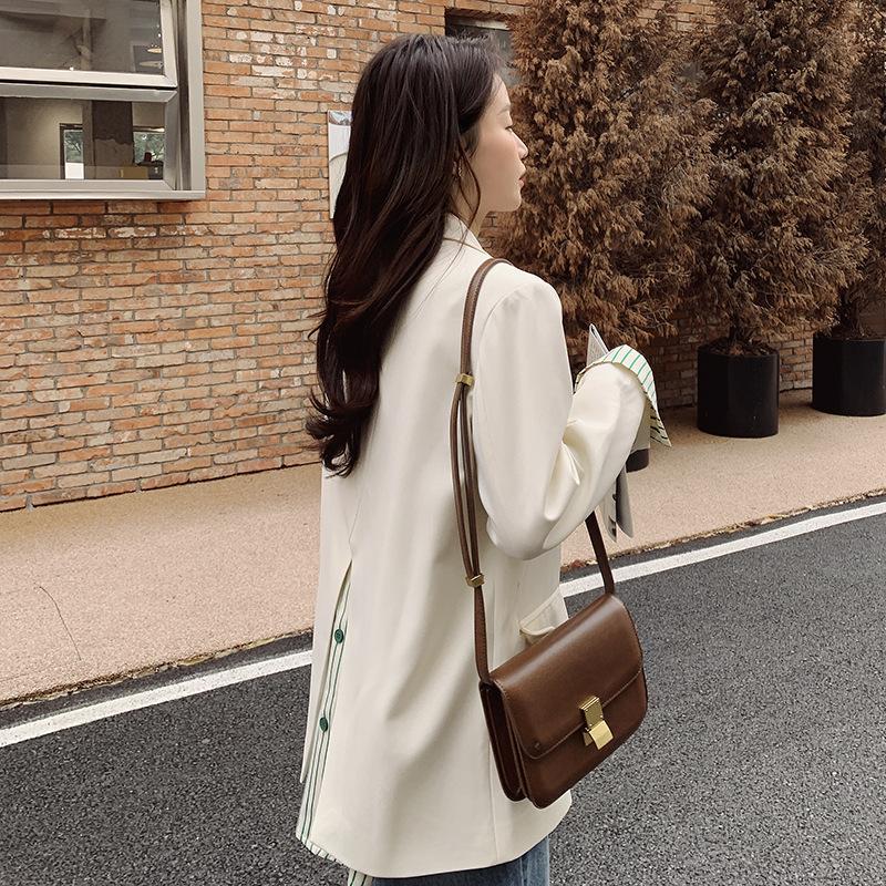 New Design Small Casual Suit Black Back Slit Stitching Striped Small Suit Jacket for Women