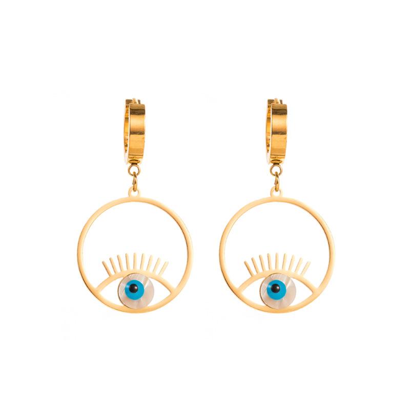 Women Simple Devil's Eye Drop Earrings Stainless Titanium Steel Crystal Drop Oil Smile Pendant Earrings Geometric Ear Ornaments