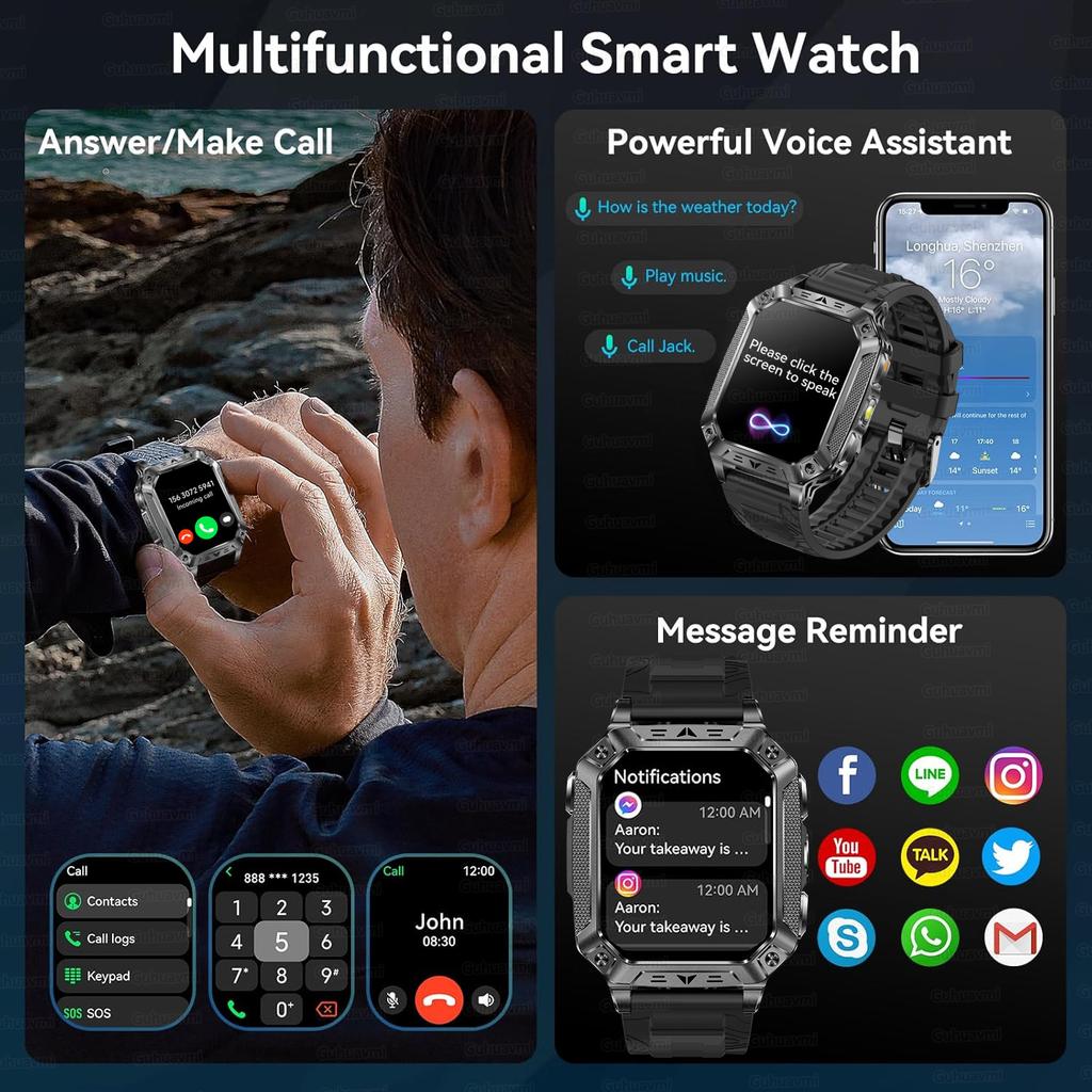 New 1400mAh Large Battery Smart Watch Military Quality 10ATM Waterproof Tactics 100+Sport Bluetooth call SmartWatch Men