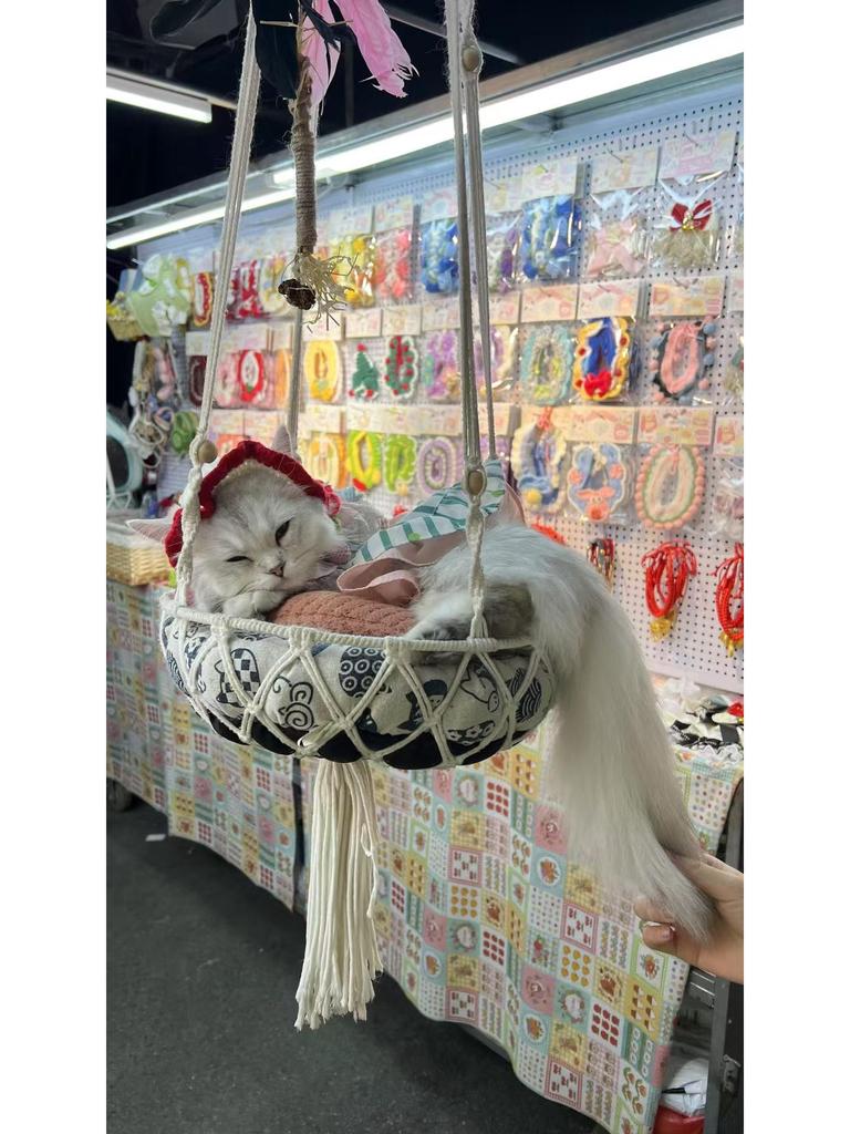 Bohemian Hand-Woven Cat Hammock Bed